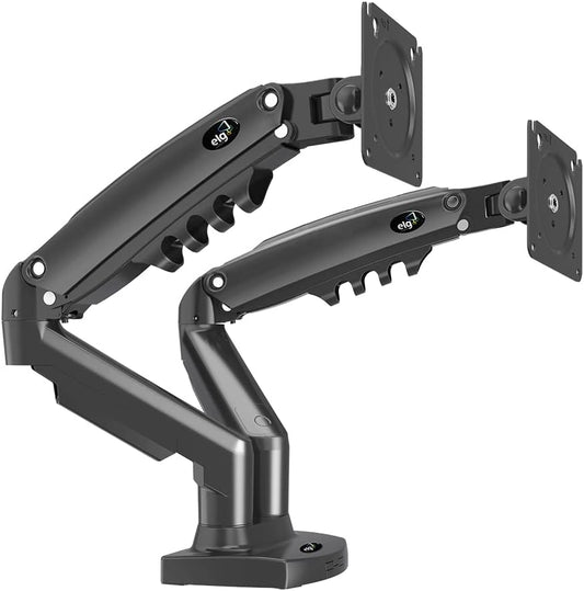 ELG Full Motion Swivel Dual Monitor Desk Mount Stand Gas Spring for Two Screens 17” to 35'' (4.4lbs to 19.8lbs Load for Each Display), Computer Monitor Stand F160N, Black
