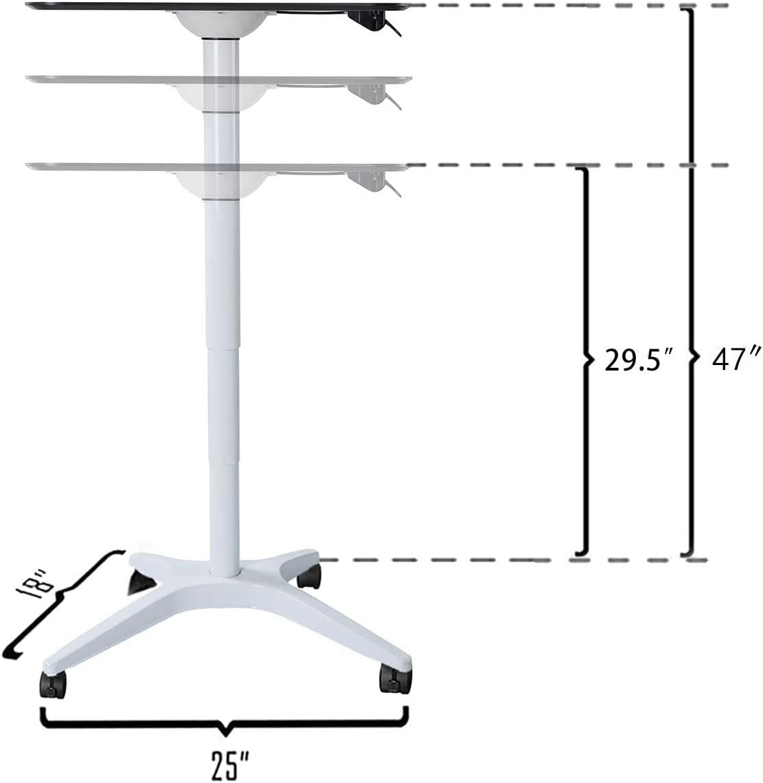 Mobile Standing Desk,Pneumatic Height Adjustable Laptop Desk, Mobile Laptop Desk with Wheels, Height Adjustable from 29.5'' to 47'',White