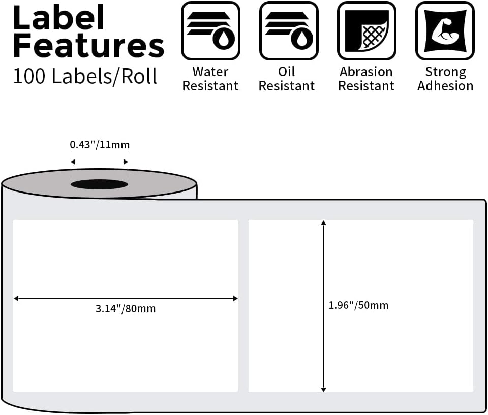 Phomemo 3 Roll 1.96" x 3.14" Multi-Purpose Thermal Label Compatible with M110/M220/M108/M250/M260/ M150/ M120/M200/M221 Printer,100 Labels/Roll,for Barcode,Name,Address,Labeling,Mailing,Business