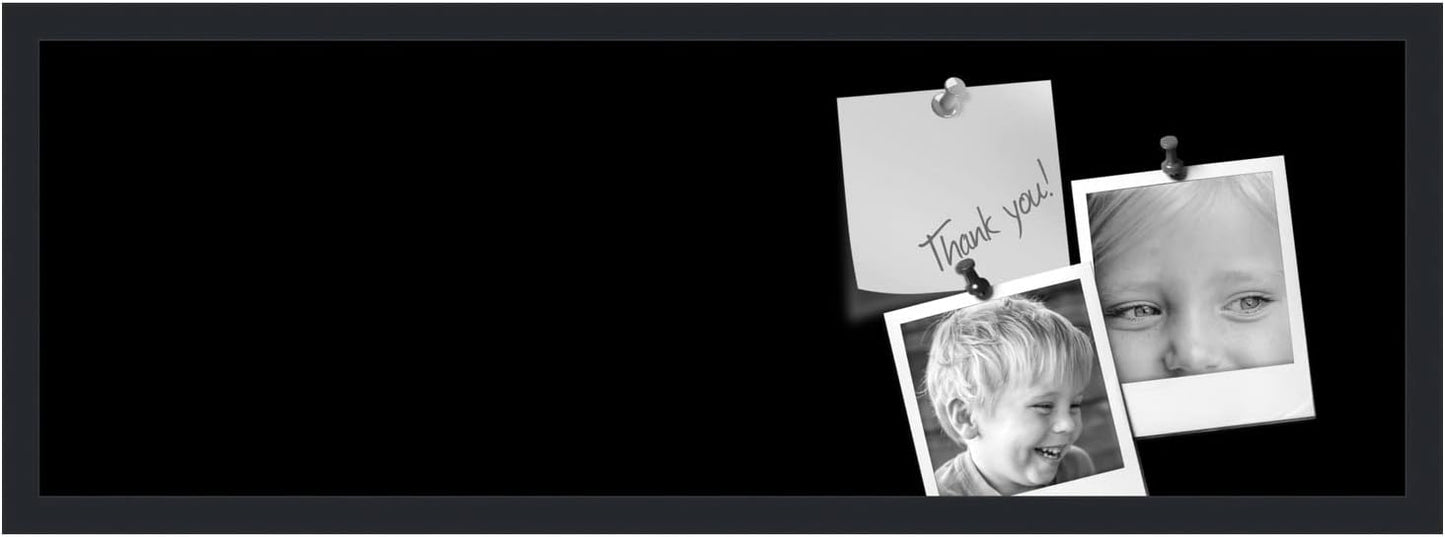 PinPix 36x12 Inch Cork Bulletin Board. This Decorative Framed Pin Board Comes with Solid Black Design and a Satin Black Frame. Ideal for Home Office Decor or Message Board (PinPix-622)