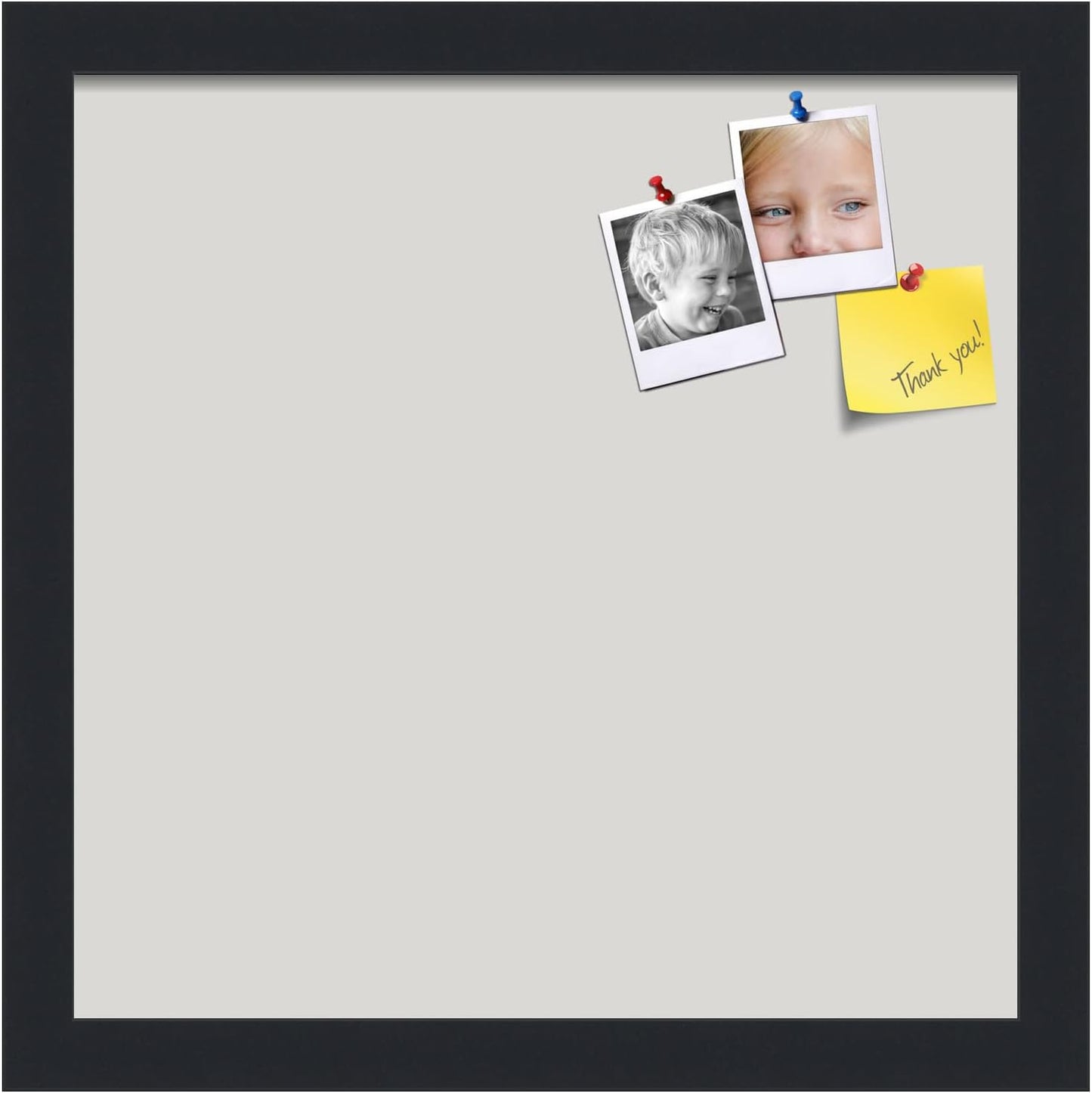 PinPix 13x13 Inch Cork Bulletin Board. This Decorative Framed Pin Board Comes with Light Stone Design and a Satin Black Frame. Ideal for Home Office Decor or Message Board (PinPix-1809)