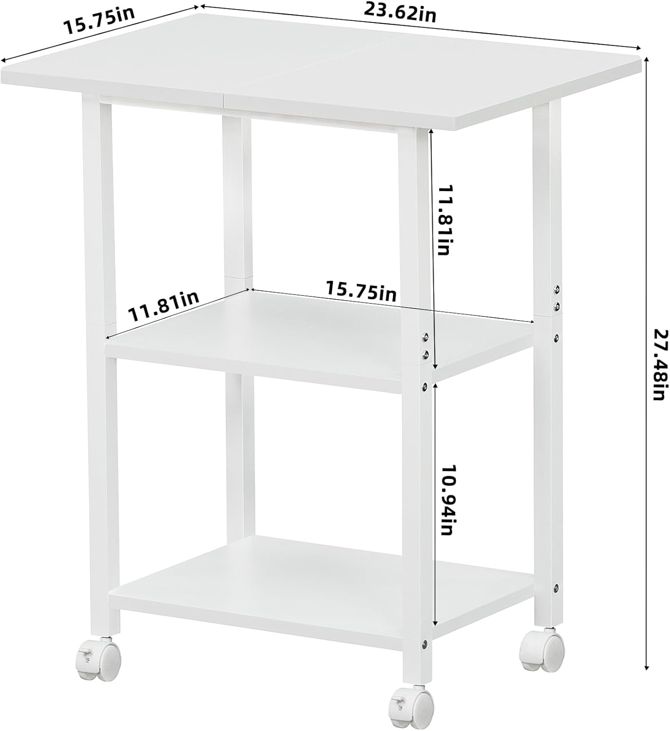 Lerliuo 3-Tier Printer Stand, Industrial Mobile Printer Table with Storage Shelf and Steel Frame, Rolling Printer Cart Holder with Lockable Wheels for Home, Office (White)