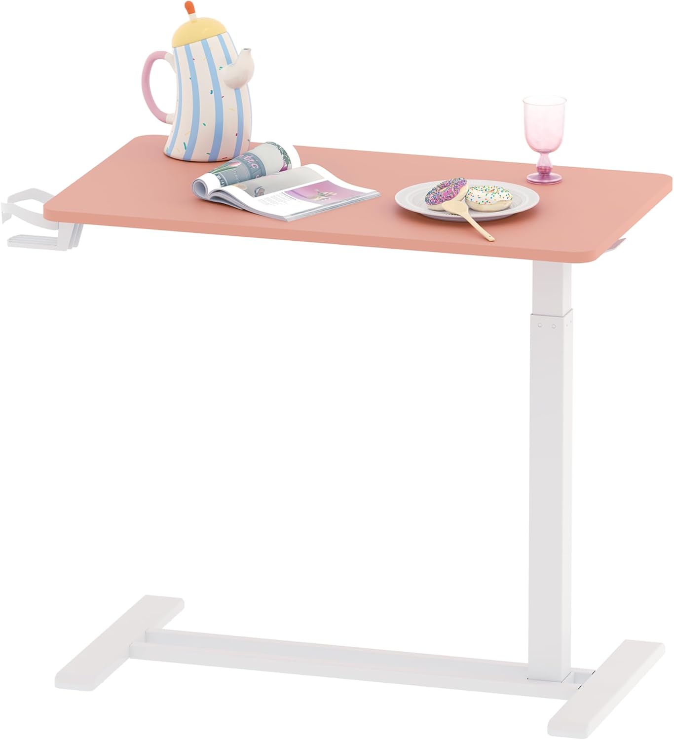 FLEXISPOT Mobile Standing Desk with Wheels Pneumatic Laptop Desk Rolling Computer Cart Movable Height Adjustable Small Sit Stand Computer Workstations Home Use（31.5" W x 17.7" D,Pink