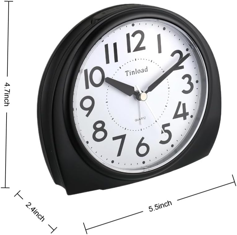5.5" Large Analog Alarm Clock Silent Non Ticking, Gentle Wake, Beep Sounds, Increasing Volume, Battery Operated Snooze and Manual Light, Easy Set, Black (Best for Elder)