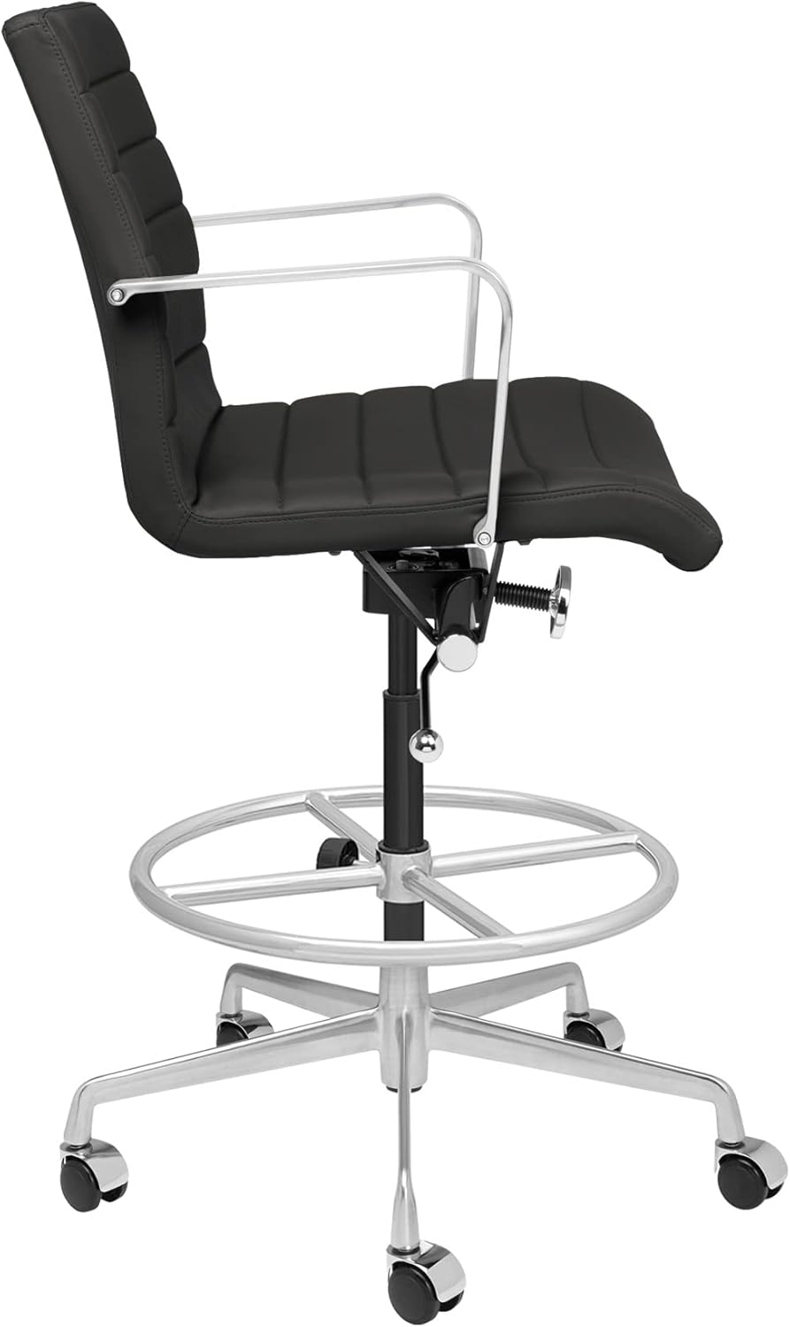 Laura Davidson Furniture SOHO II Ribbed Drafting Chair for Standing Desks, Standing Desk Chair - Ergonomically Designed, Commercial Grade Draft Height, Arm Rest & Cushion, Made of Faux Leather, Black