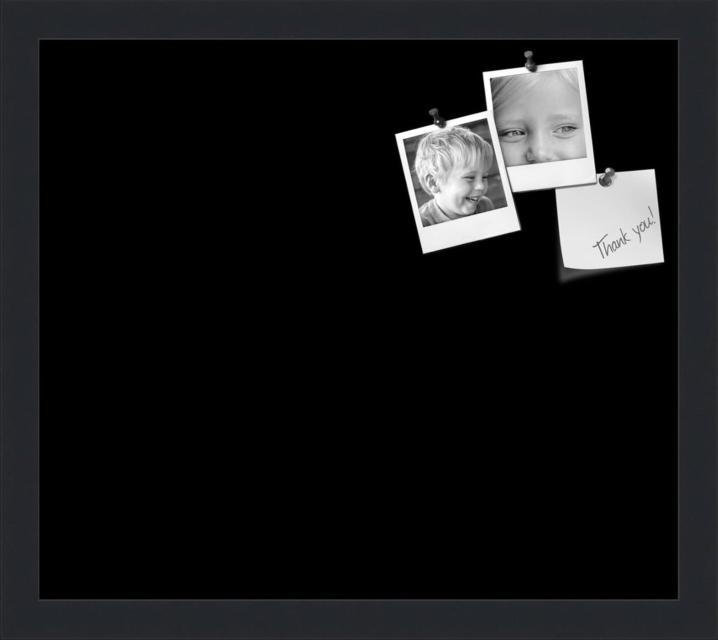 PinPix 16x14 Inch Cork Bulletin Board. This Decorative Framed Pin Board Comes with Solid Black Design and a Satin Black Frame. Ideal for Home Office Decor or Message Board (PinPix-622)