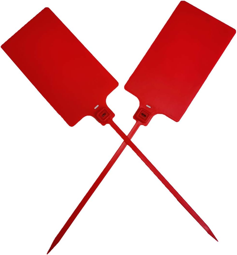 Blank Waterproof Plastic Tags Marker Ties Large Labeling Tags Fastener 2.28"×3.94" 200 pcs Red