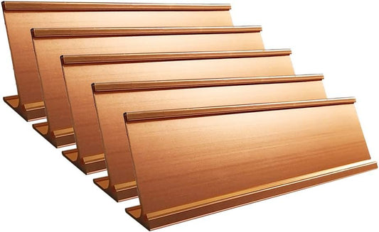 2" x 8" Aluminum Desk Name Plate Holder, Office Business Desk Sign Holder Desktop-5 Pack (Rose Gold)