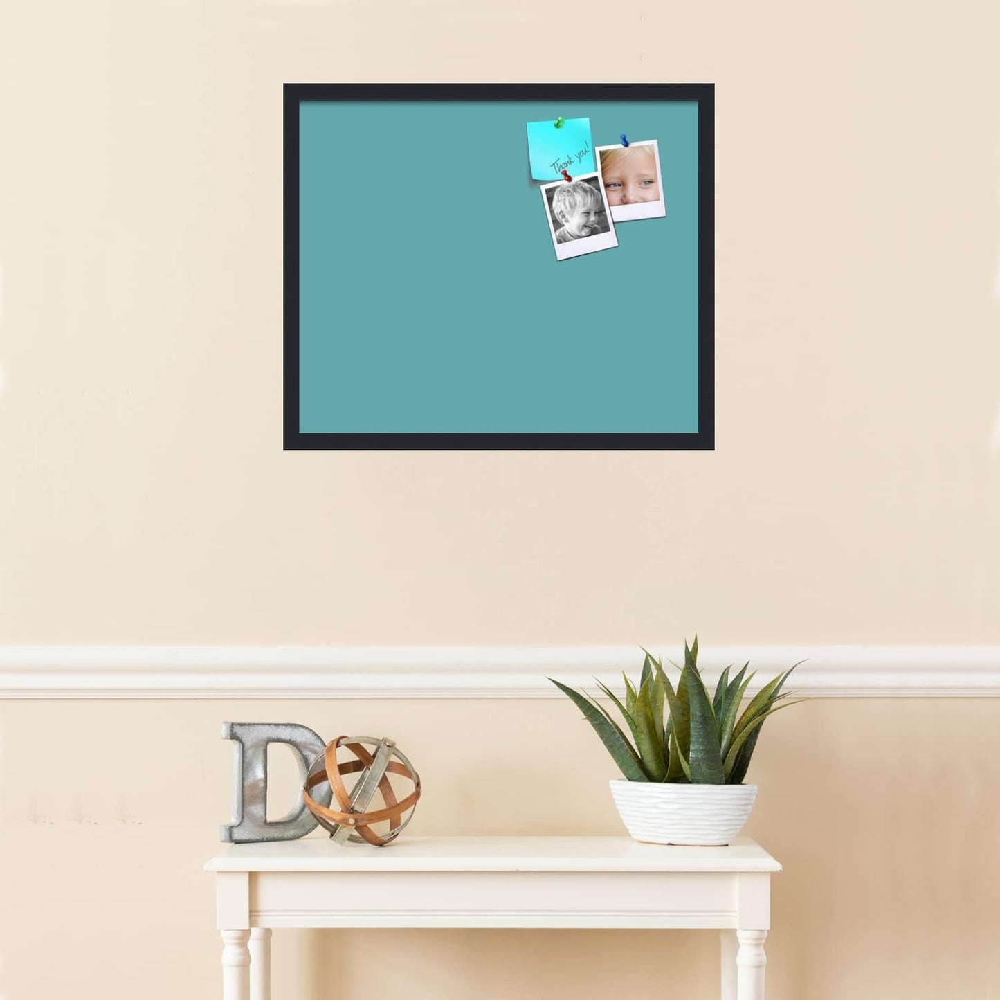 PinPix 24x20 Inch Cork Bulletin Board. This Decorative Framed Pin Board Comes with Aqua Pastel Design and a Satin Black Frame. Ideal for Home Office Decor or Message Board (PinPix-1806)