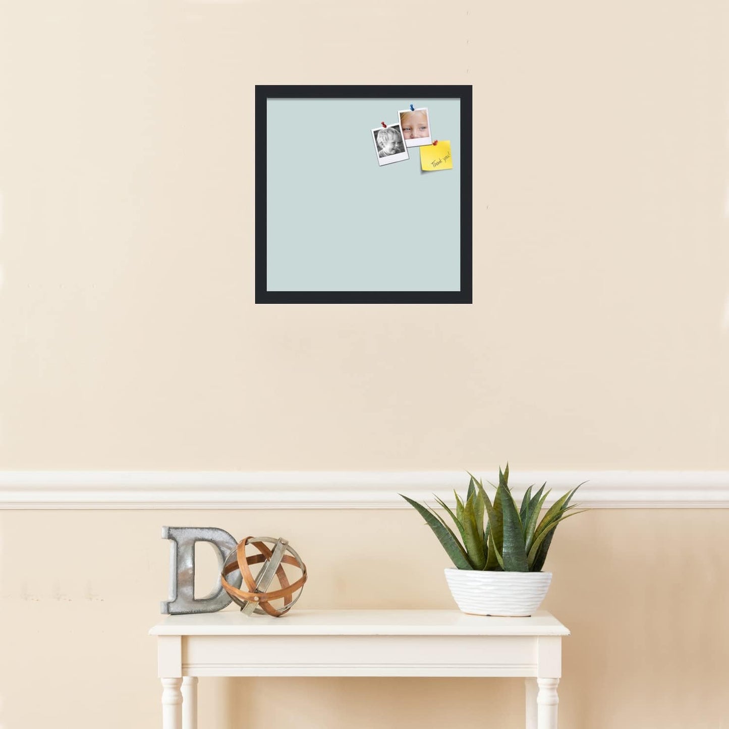 PinPix 16x16 Inch Cork Bulletin Board. This Decorative Framed Pin Board Comes with Soft Blue Design and a Satin Black Frame. Ideal for Home Office Decor or Message Board (PinPix-1814)