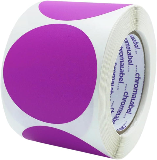 ChromaLabel 3 Inch Round Label Permanent Color Code Dot Stickers, 500 Labels per Roll, Fluorescent Purple