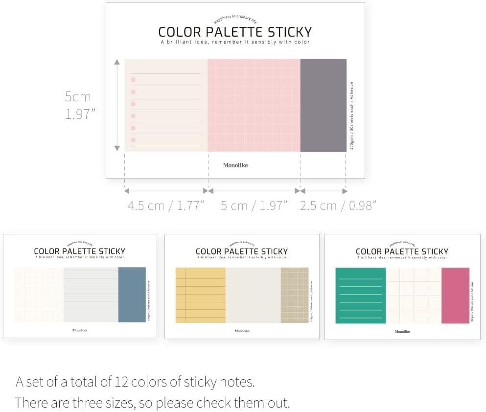 Monolike Color Palette Sticky Plan 30p A Set 4P - Self-Adhesive Memo Pad 30 Sheets