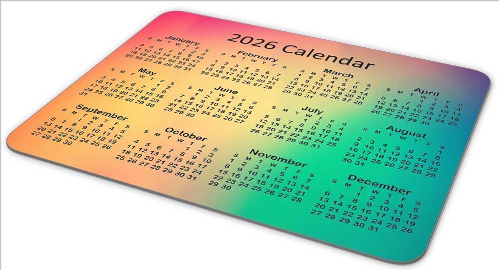 Calendar Mouse Pad, 2026 Color Calendar Gaming Mouse Mat with Custom Design, Non-Slip Rubber Base MousePads for Office Home Laptop Travel, 9.5"x7.9"x0.12" Inch
