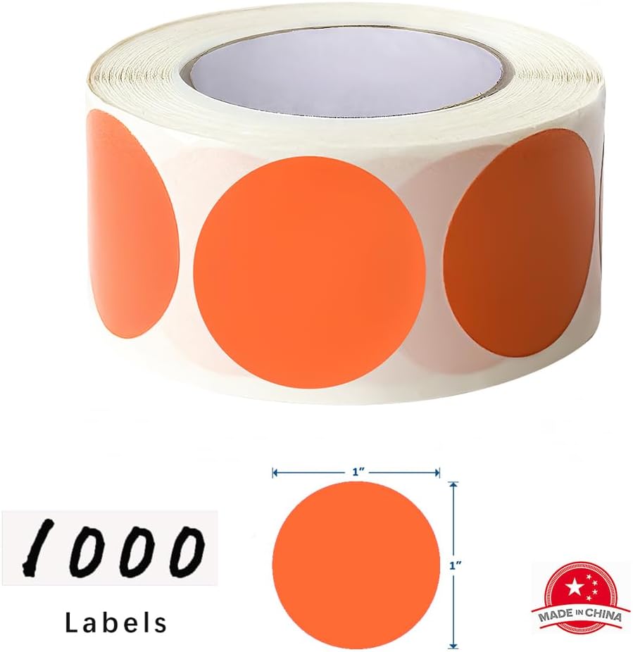 SHYGO® 1“ Orange Circle Dot Stickers Color Coding Labels, 1000PCS 2 Rolls