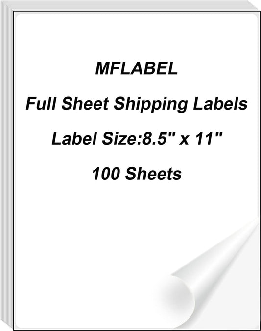 MFLABEL Full Sheet Sticker Label, Address Sticker, White Matte Label Paper, 8-1/2" x 11" Shipping Labels for Laser & Inkjet Printer (4000 Labels, 4000 Sheets)