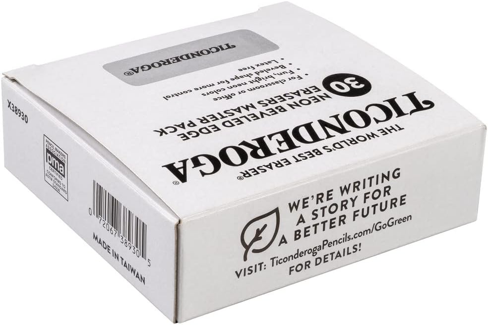 Ticonderoga Wedge Erasers, Neon Colors, 30 Count, Class Pack
