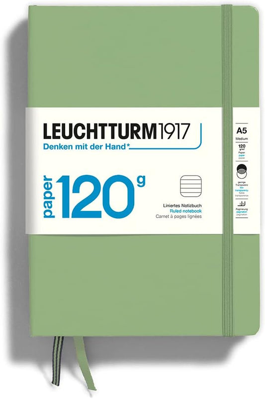 LEUCHTTURM1917-120G Special Edition - Medium A5 Ruled Hardcover Notebook (Sage) - 203 Numbered Pages with 120gsm Paper