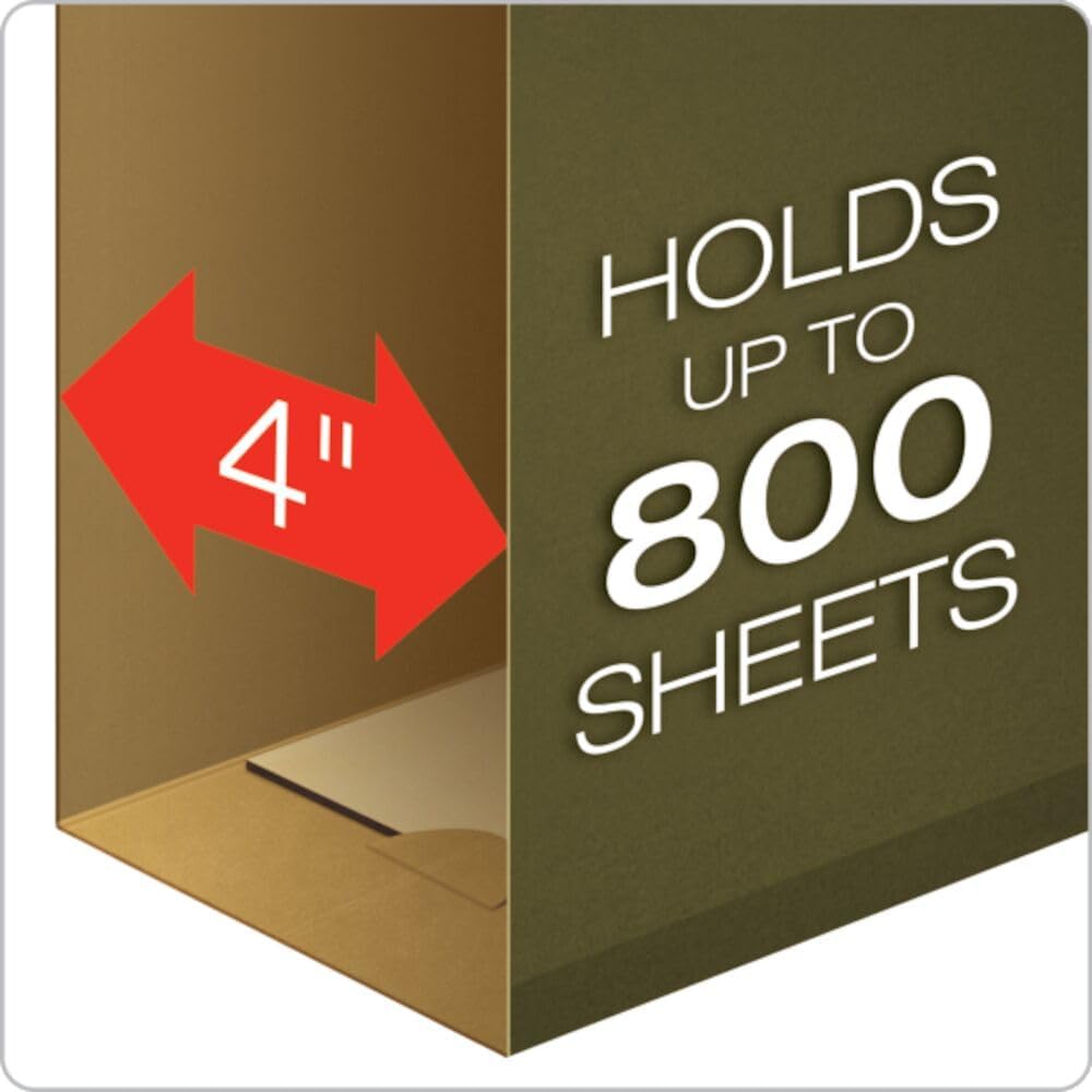 Pendaflex Extra Capacity Reinforced Hanging File Folders, 4", Legal Size, Standard Green, 1/5 Cut, 25 per Box (04153x4)