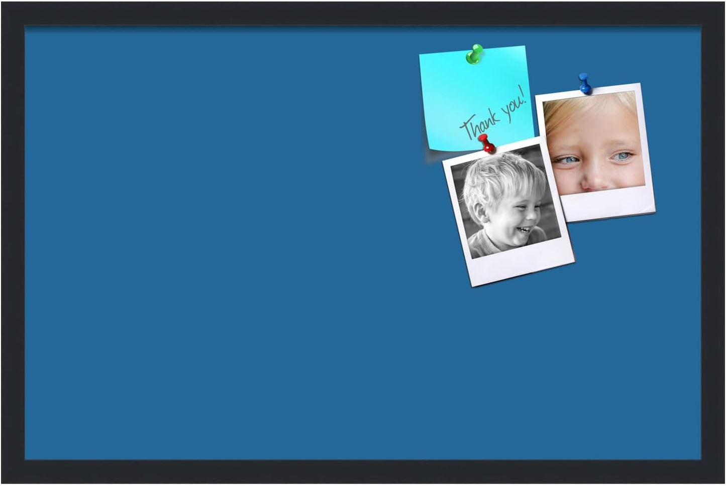 PinPix 28x18 Inch Cork Bulletin Board. This Decorative Framed Pin Board Comes with Navy Pastel Design and a Satin Black Frame. Ideal for Home Office Decor or Message Board (PinPix-1811)