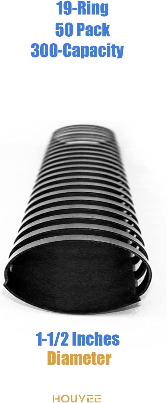 HOUYEE 1-1/2 Inch Plastic Binding Comb 19 Ring, 320 Sheet Capacity, Letter Size Black Comb Binding Spines (50 Pack)