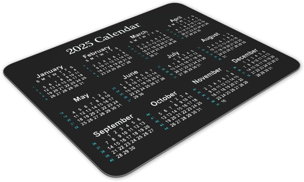 2025 Calendar Horizontal Non-Slip Rubber Mouse Pad， Calendar Black Mouse Mat Mouse Pad Office Gaming Mousemat 9.5 inch x 7.9 inch