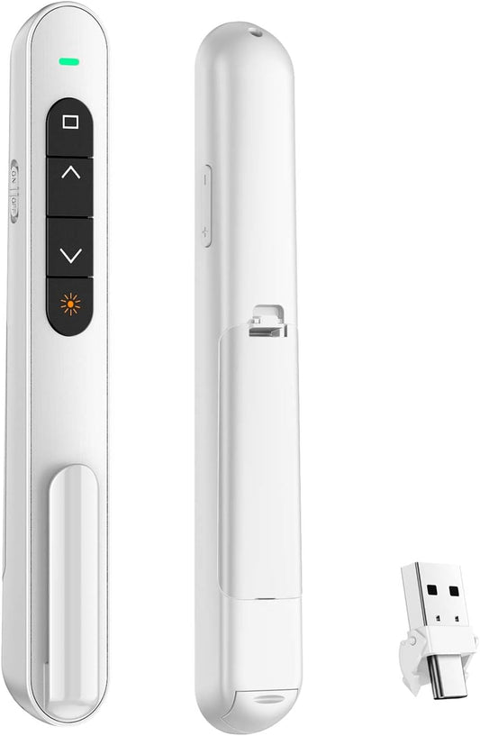 QUI Presentation Clicker for PowerPoint, RF 2.4GHz USB C Wireless Presenter Remote with Volume Control, PowerPoint Clicker Slide Advancer for Mac, Windows, Laptop, Keynote