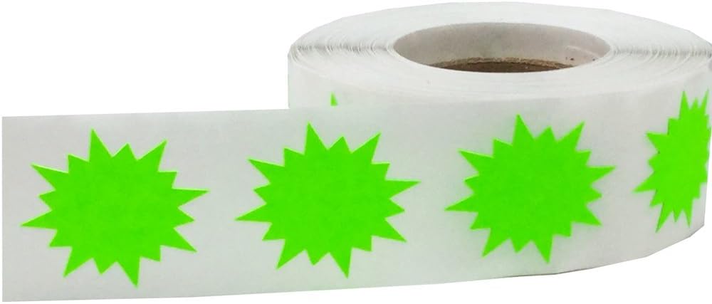 Fluorescent Green Color Coding Burst Labels for Organizing Inventory 1 Inch Round Circle Dots 500 Total Adhesive Stickers On A Roll