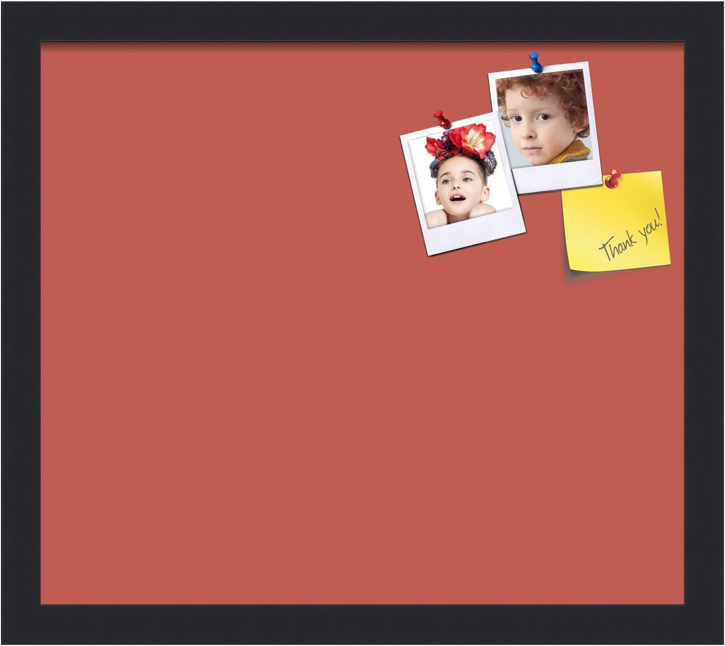 PinPix 16x14 Inch Cork Bulletin Board. This Decorative Framed Pin Board Comes with Crimson Pastel Design and a Satin Black Frame. Ideal for Home Office Decor or Message Board (PinPix-1807)