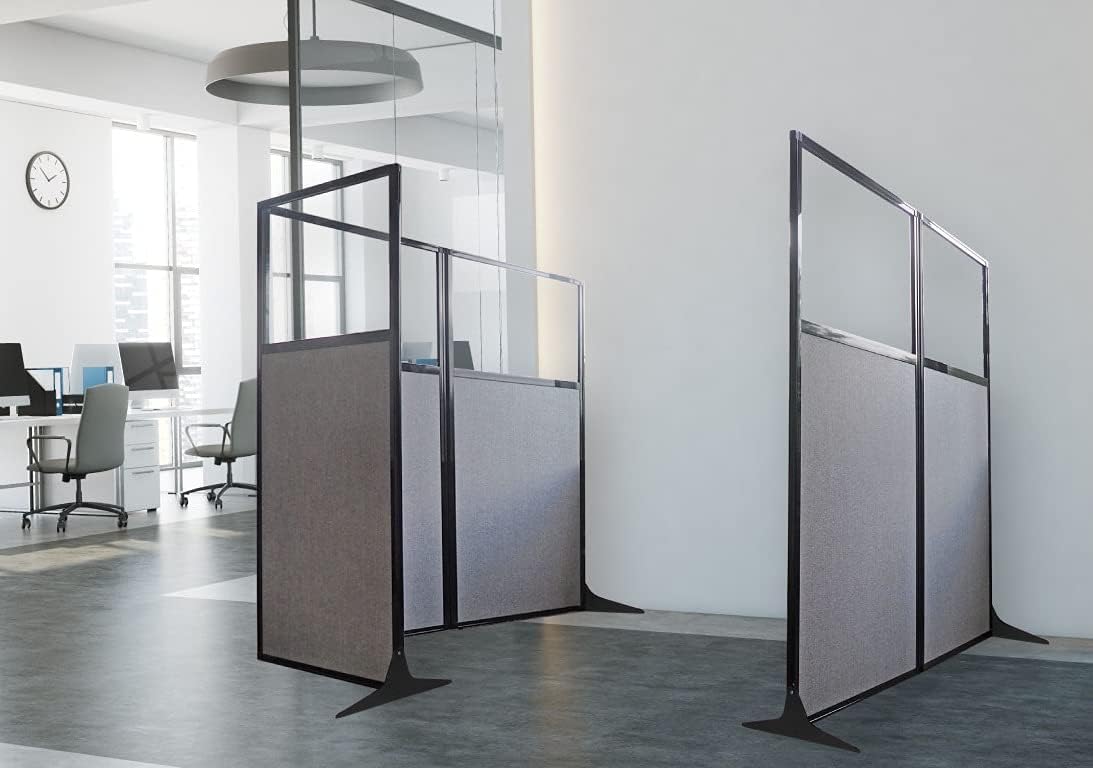 Versare Workstation Partition | Portable Wall Divider | Modern Office Cubicle | Free Standing Privacy Screen | Flexible Work Space | 99" x 70" W/Window, Lime Green Fabric Panels