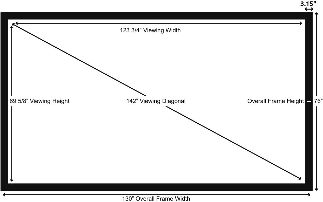 Silver Ticket Products STR Series 6 Piece Home Theater Fixed Frame 4K / 8K Ultra HD, HDTV, HDR & Active 3D Movie Projection Screen, 16:9 Format, 142" Diagonal, Woven Acoustic Material STR-169142-WAB