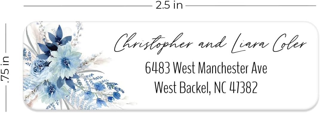 Blue Floral Rolled Address Labels / 500 Personalized Return Address Labels/Designer Address Stickers in Elegant Plastic Dispenser