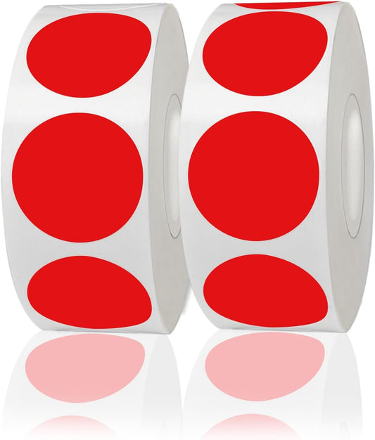 STARLIBOO Colored Dot Stickers, 1 Inch Circle Color Code Label, Red Waterproof Garage Sale Stickers, Yard Sale Price Labels (2 Rolls, 1000Pcs)