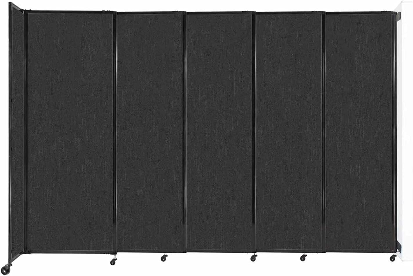 Wall-Mounted Sliding StraightWall Room Divider | Adjustable Widths | Locking Wheels | Room Separator | Up to 11'3" Wide x 7'6" Tall Black Fabric Panels