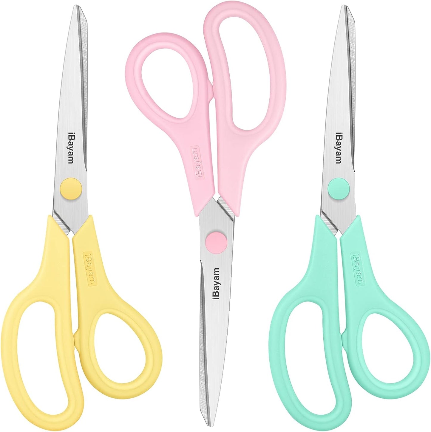 Scissors, iBayam 8" All Purpose Scissors Bulk 3-Pack, Ultra Sharp 2.5mm Thick Blade Shears Comfort-Grip for Office Desk Accessories Sewing Fabric Home Craft School Supplies, Right/Left Handed