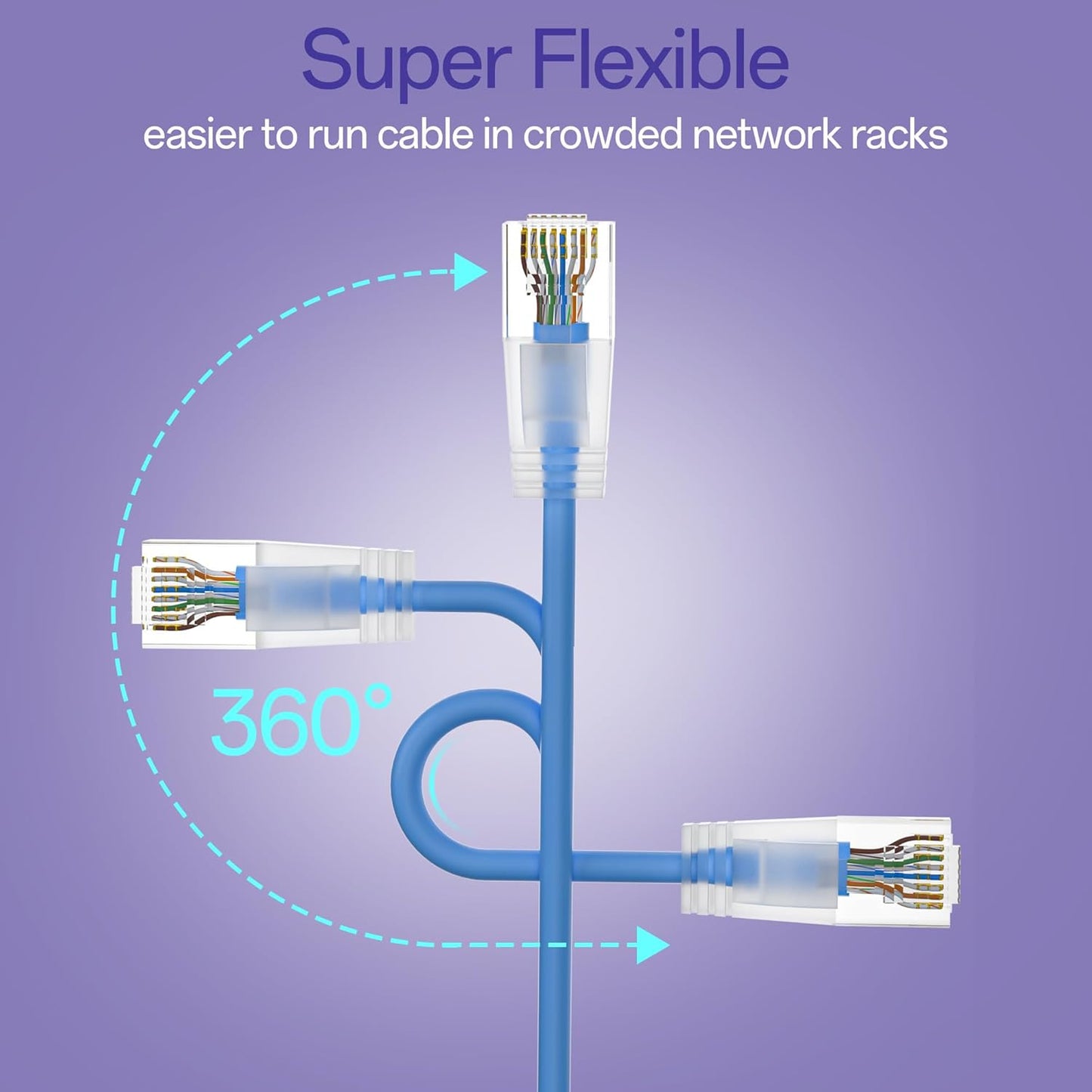 Cat6a Patch Cables 2ft (24 Pack) Slim, Cat6 Ethernet Patch Cable Pure Copper, Flexible Cat 6 Patch Cable 550MHZ 10G, Space-Saving Cat 6A Network Cables for Patch Panel, Blue