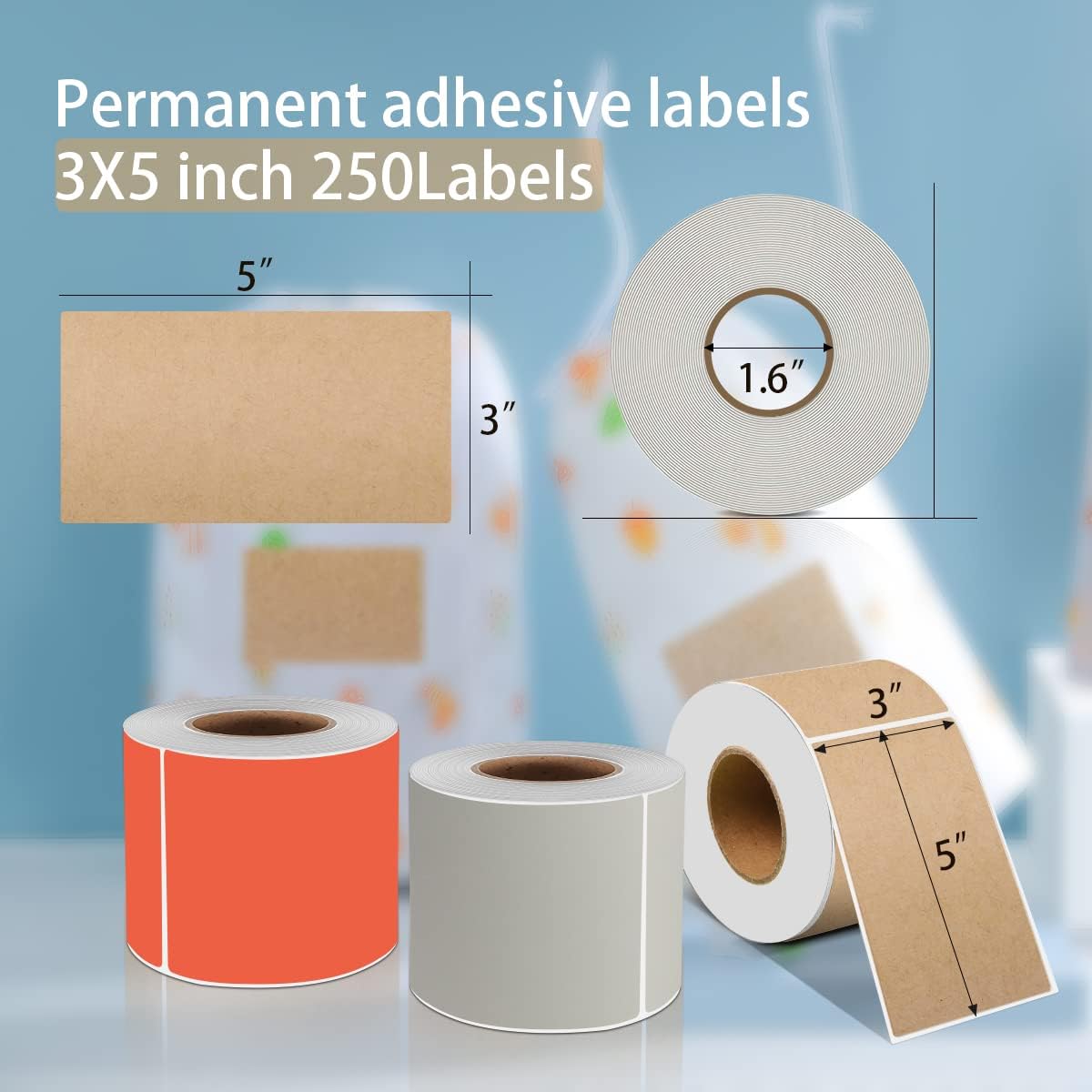 PARLAIM 3 X 5 Inch Rectangle Adhesive Color Coding Stickers,Kraft Rectangle Labels -250 Per Dispenser Box（Kraft ）