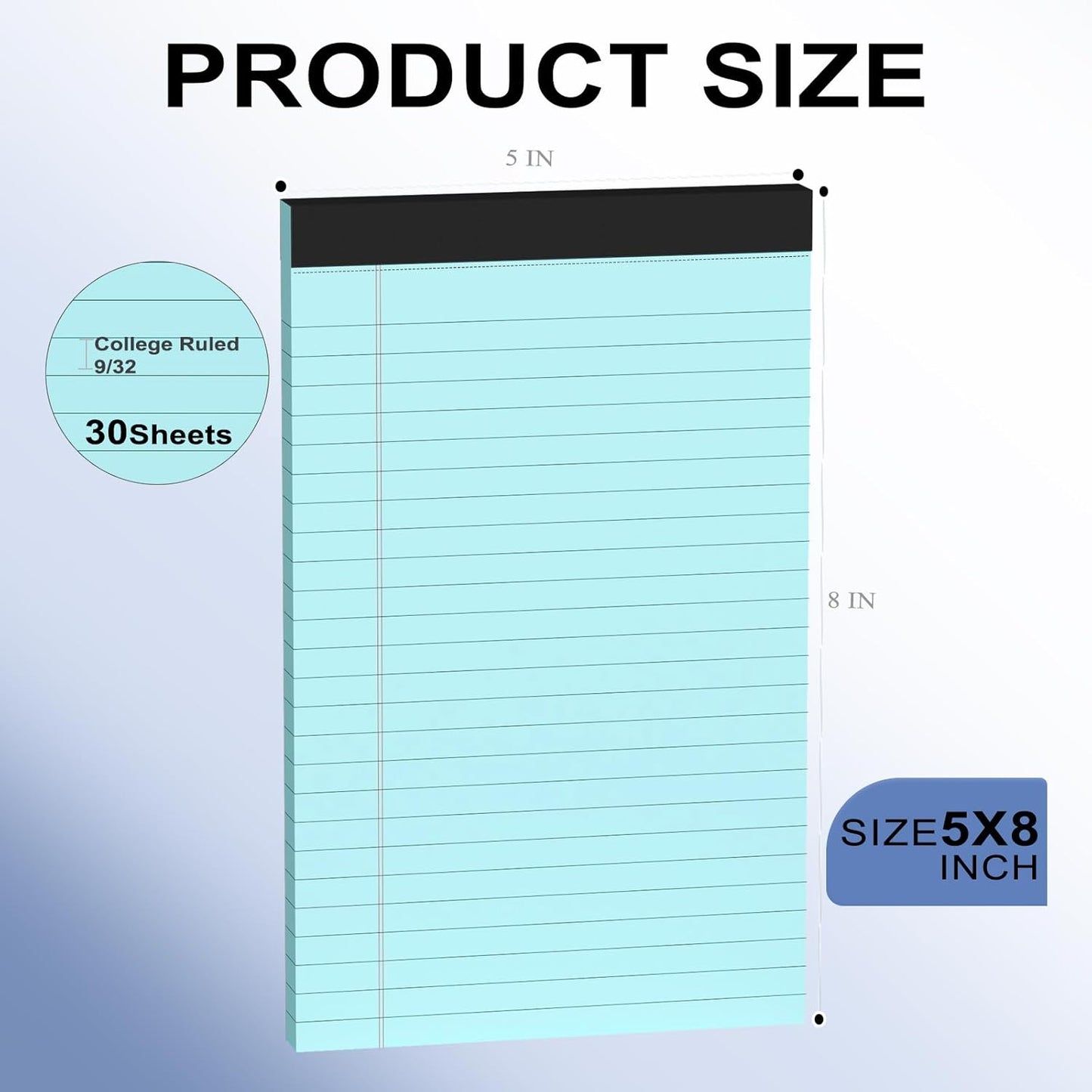 6pcs Small Note Pads, Blue Notepads 5x8 College Ruled Notebook, Writing Pads 5 x 8, Legal Pads, Memo Pad Paper Perforate Narrow Ruled Notebooks for Work, School, Office,30 Sheets/Pack