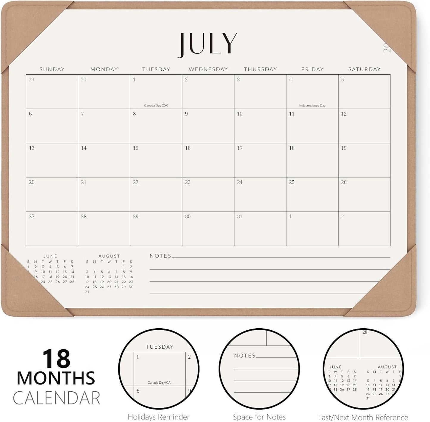 Jotsome Desk Calendar 2025-2026 with Desktop Mat, Academic Desk Pad Calendar From July 2025 to December 2026 14x10.5 inch, Desk Blotter Calendar for Home Office and School, Easy Planning, Apricot