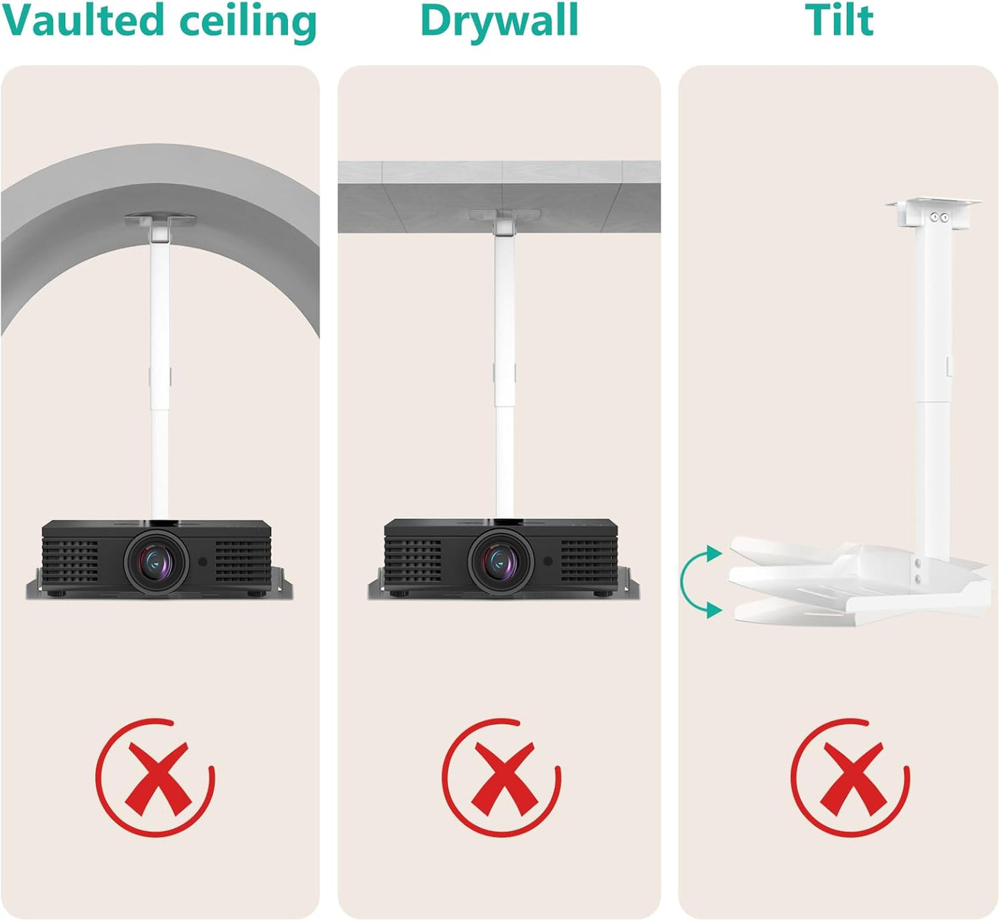 WALI Projector Ceiling Mount Tray，Projector Wall Mount Holds up to 22lbs，Height Adjustable Universal Projection Mount Tray 13.7'' x 8.6'', No Hole Installation, Hidden Cable Routing, White (PM-005-W)