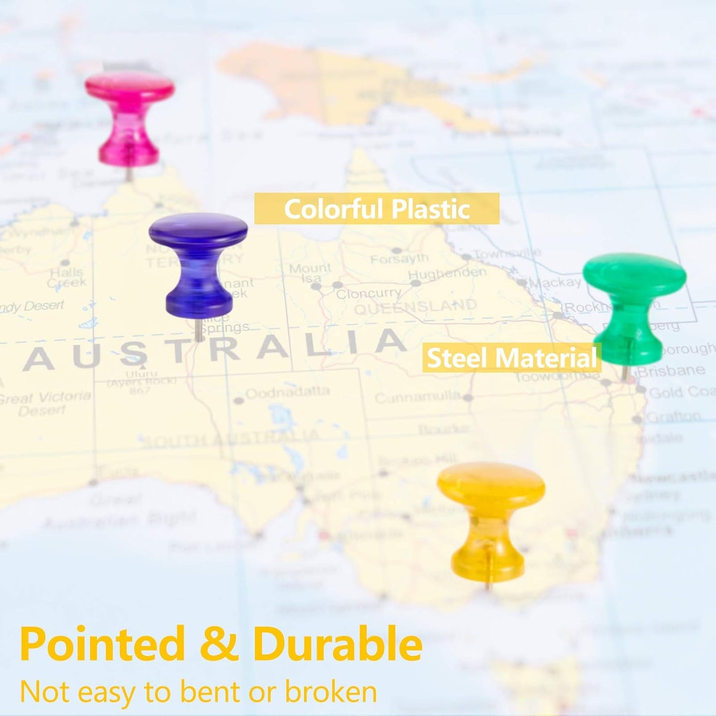 Outus 100 Pcs Giant Push Pins Large Thumb Tacks Plastic Heads 1 Inch Jumbo Push Pins for Cork Board Map Posters Office School(Red, Yellow, Blue, Green, Clear)