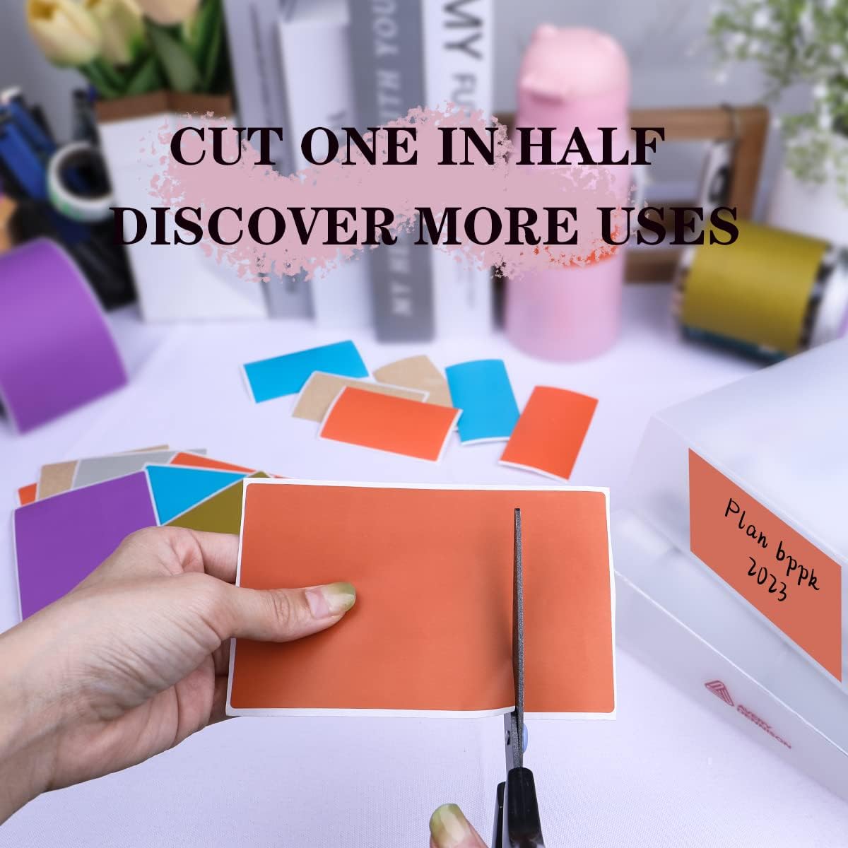 PARLAIM 3" x 5" Rectangle Adhesive Color Code Stickers,250 per Dispenser Box Roll Square Label Inventory Stickers Tan