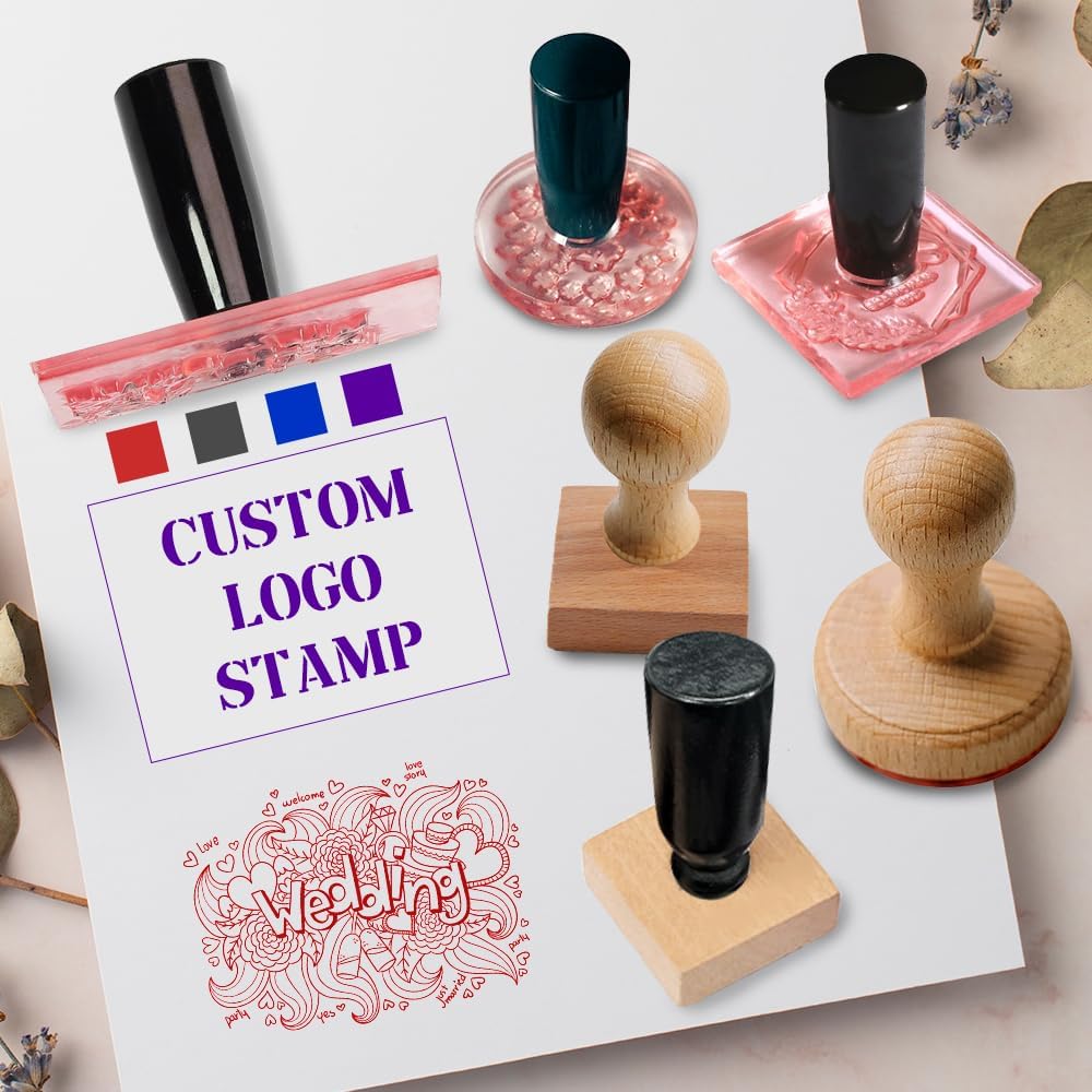 Personalized Logo/Address/Name Stamps -Custom Wooden Rubber Stamp, Multiple Sizes Stamps for Business (Rectangular Stamp)