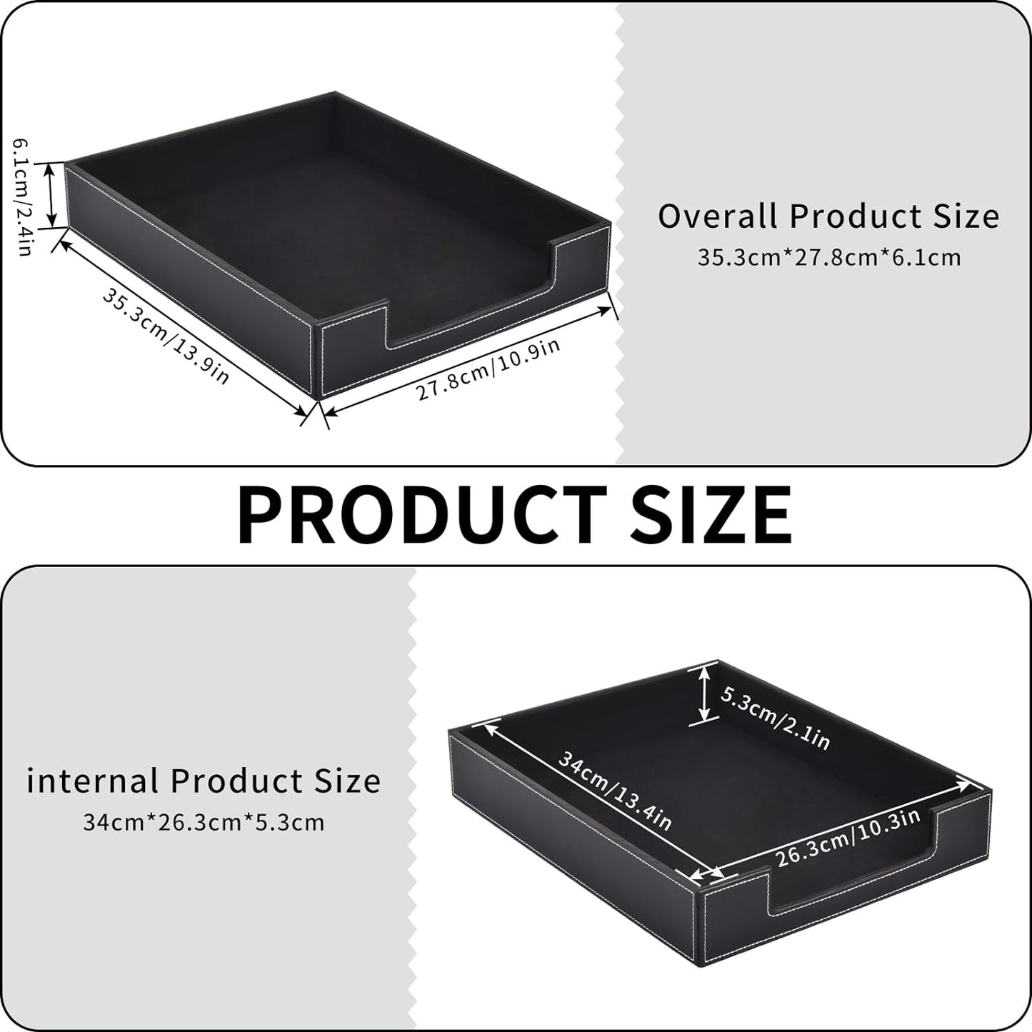 Leather Letter Tray, Office Supplies Desk Organizer for Mail Paper Files Magazines Jewelry Cosmetics,Luxury Letter Holder&Multipurpos Stackable Office Desktop Storage Box,Black