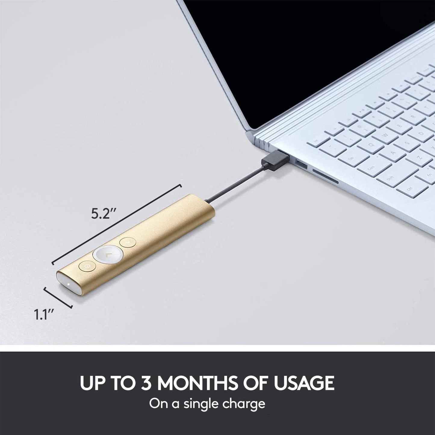 Logitech Spotlight Presentation Remote - Universal Wireless Presentation Clicker with Laser Pointer, Advanced Digital Highlighting, Bluetooth, 30 m Range and Quick Charging - Gold