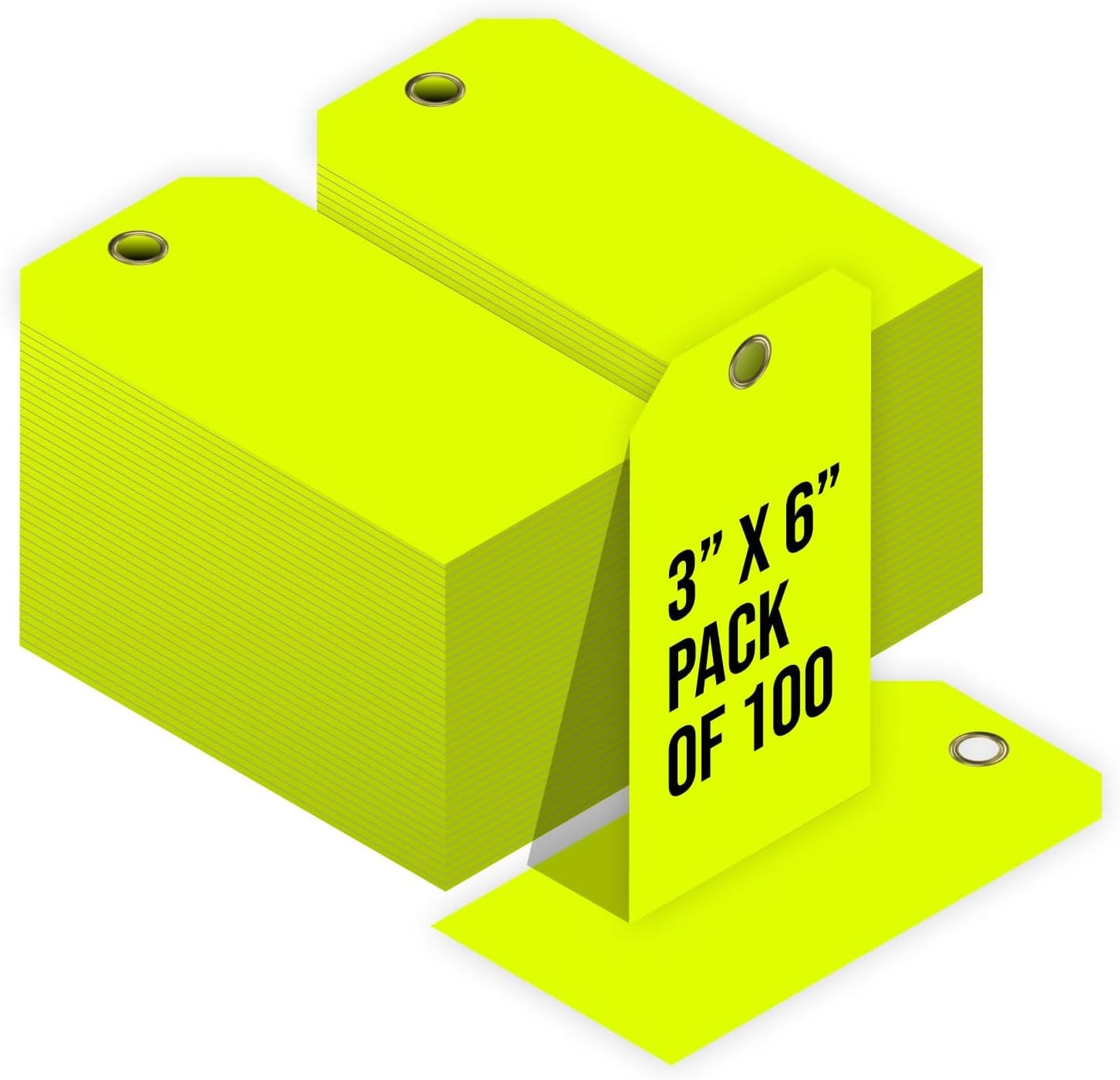 Tags 4 Less 15 Mil Waterproof Plastic Tags, Pack of 100 – 3” x 6” Heavy Duty Plastic Tags for Labeling, Outdoor Tagging, Equipment Labeling, Luggage, Valves & More (Fluorescent Yellow)