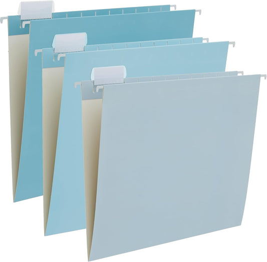 Y YOMA 6 Pack Gradient Hanging File Folders Letter Size Decorative Hanging Folder Pretty File Folder Organizer for Filing Cabinet Office Home with 1/5-Cut Adjustable Tabs, Lake Blue