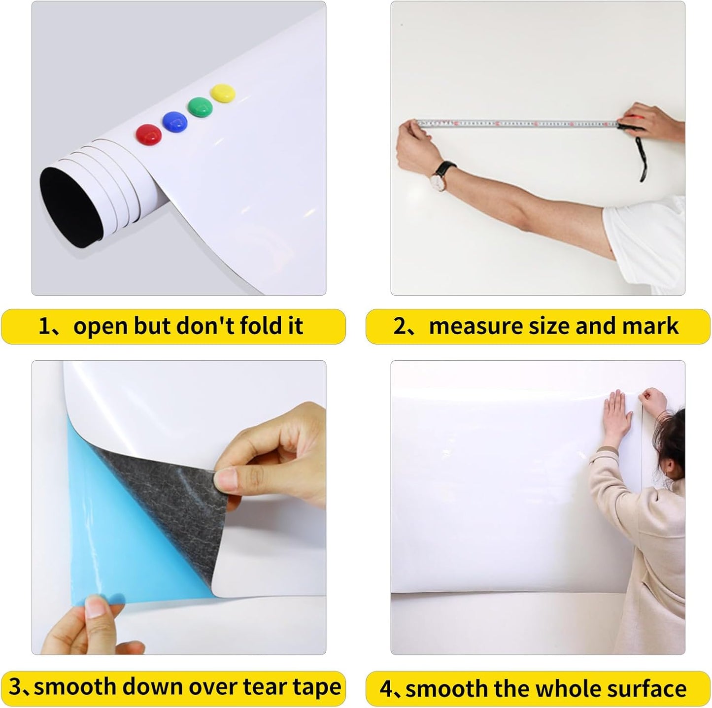 Magnetic Whiteboard Contact Paper 24" x 36" Peel and Stick Dry Erase White Board for Wall Self-Adhesive Decal Wallpaper Sticker for Office, Home, with Marker, Eraser and Magnet