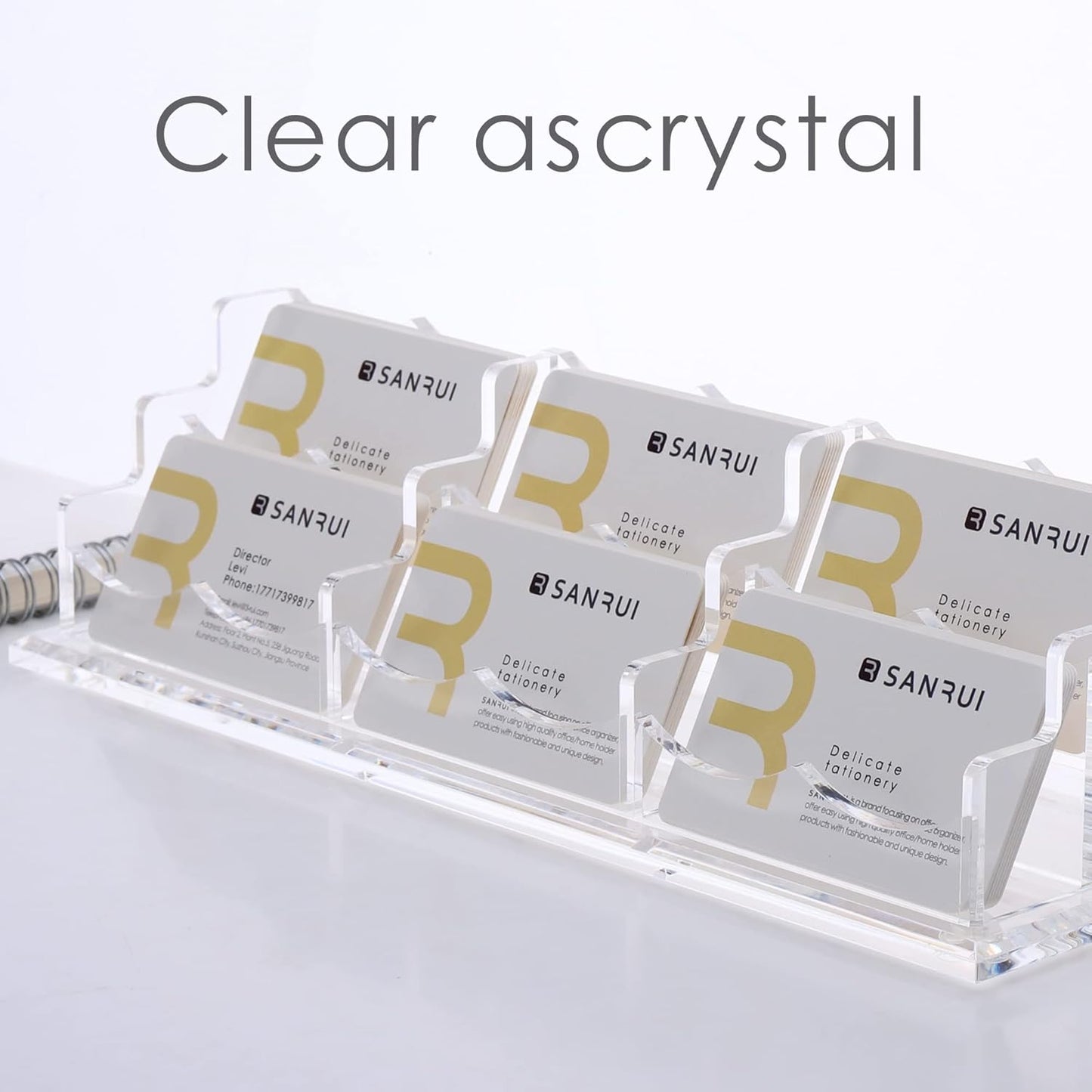 SANRUI Acrylic Business Card Display Holder for Desk, Clear Multiple Desktop Business Card Stand Organizer Storage, for Exhibition, Home , Office ,2 Tier 6 Pocket , 360 Card Capacity