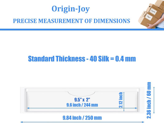 Origin-Joy 60 PCS Self Adhesive Index Card Pockets with Top Open, Clear Plastic Label Holder for Cards of Note, Library and Business, Adhesive Label Pockets & Card Holder (9.5 x 2 inch)