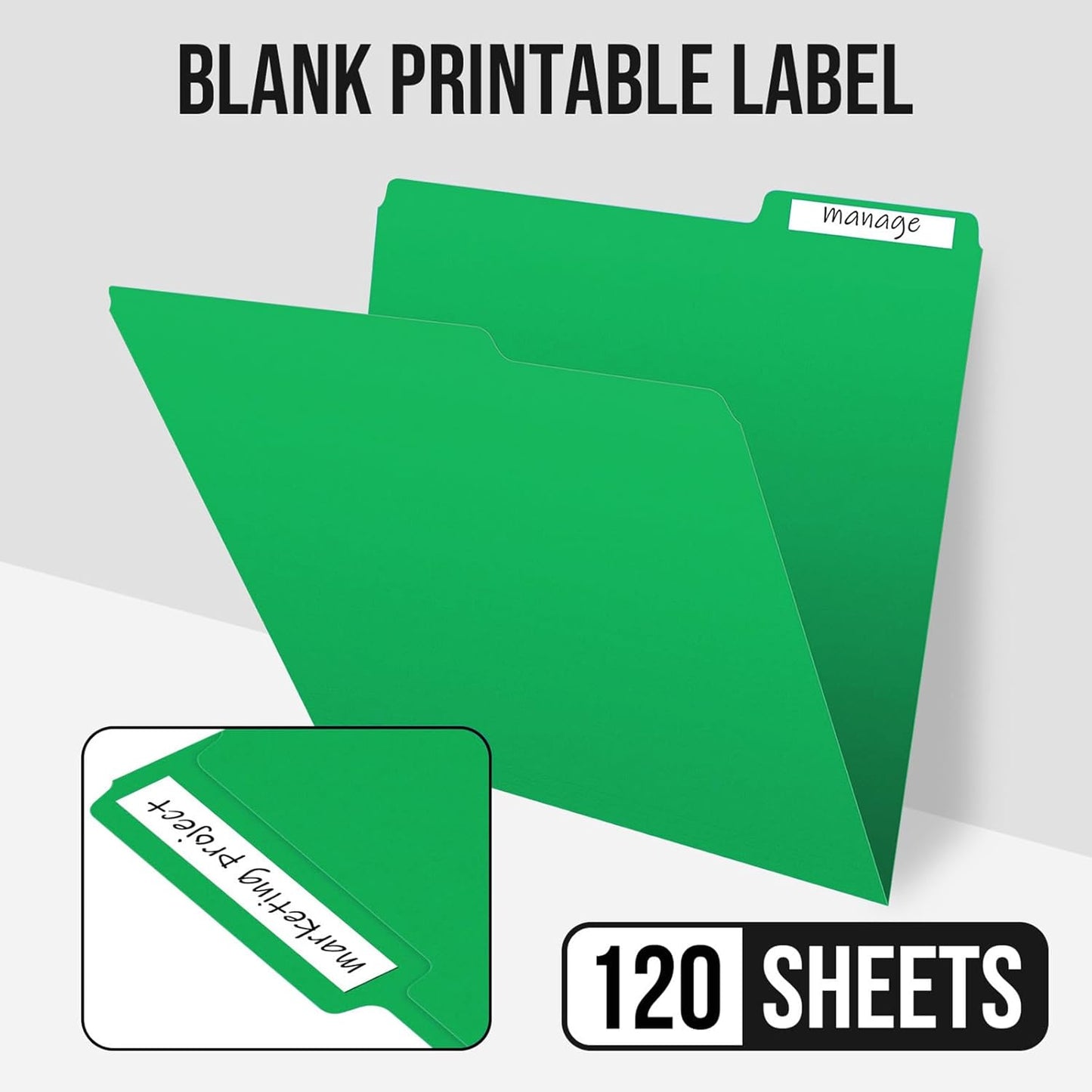 File Folders,IntoJoy 120 Pack Colored File Folder Letter Size, 1/3 Cut Tab Filing Folders for Office School Business File Document Organization,Green